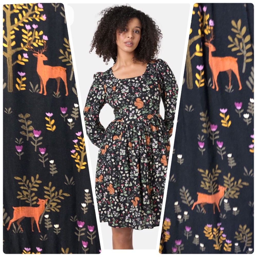 NWT Small Princess Highway Autumnal Forest Deer Dress Cottagecore Modcloth